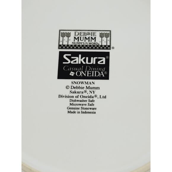 Oneida Sakura Snowman Salad Plate 8 1/4" Debbie Mumm Stoneware Dinnerware x 4 - Picture 13 of 14